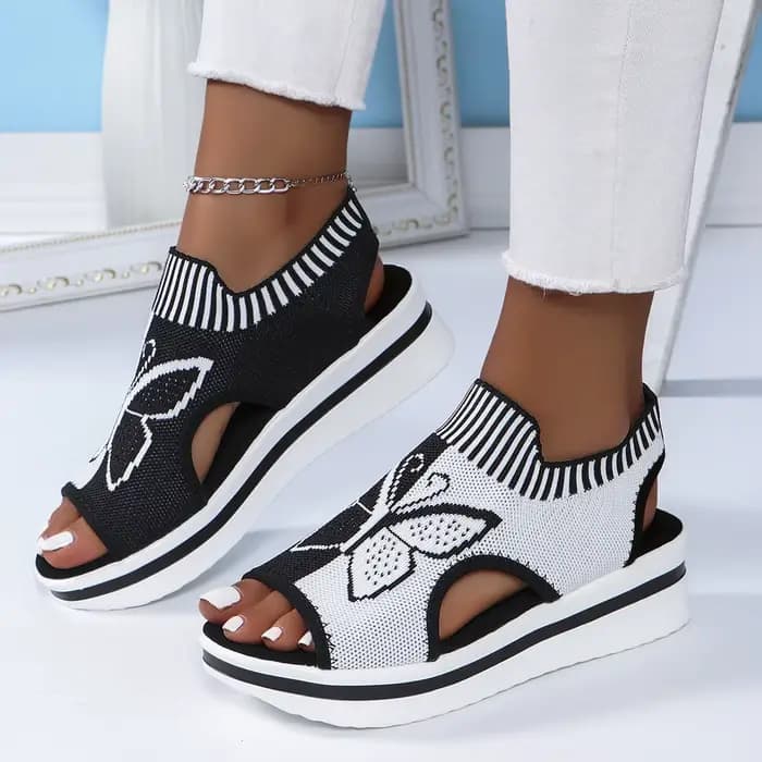 Nouvelles sandales plates d'été pour femmes, chaussures décontractées en maille à talons compensés b