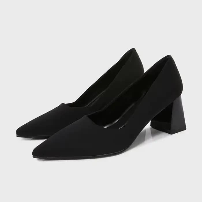 Escarpins de luxe en daim noir à talons épais pour femmes, Vintage, boucle en métal doré, Style clas