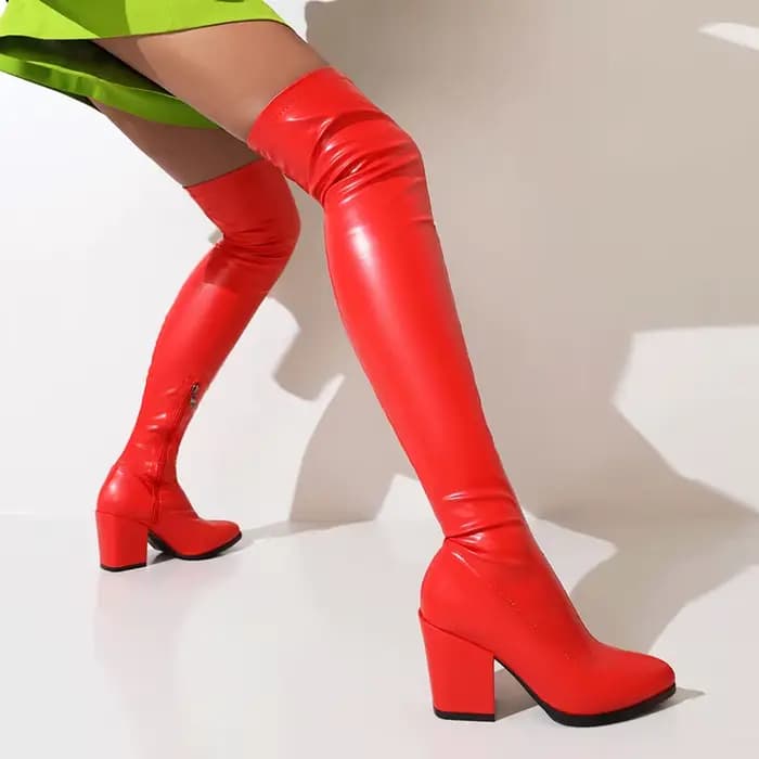 Bottes à talons compensés Super hauts pour femmes, bout pointu, près du genou, Sexy, grande taille, 