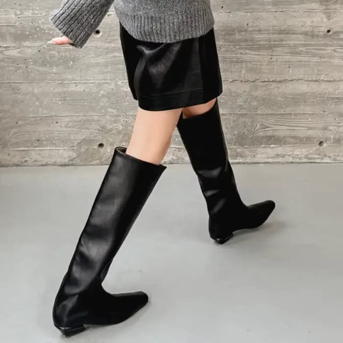 JOZHAMTA taille 34-40 2026 nouvelles bottes en cuir véritable pour femmes genou talons bas chaussure