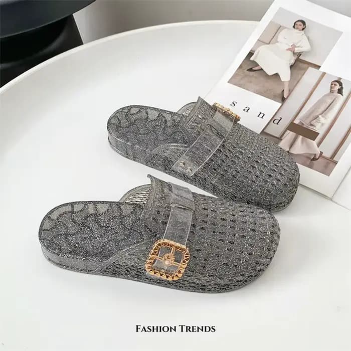 Sandales plates d'été pour femme, mules ouvertes, ajourées, antidérapantes, à semelle souple, décont