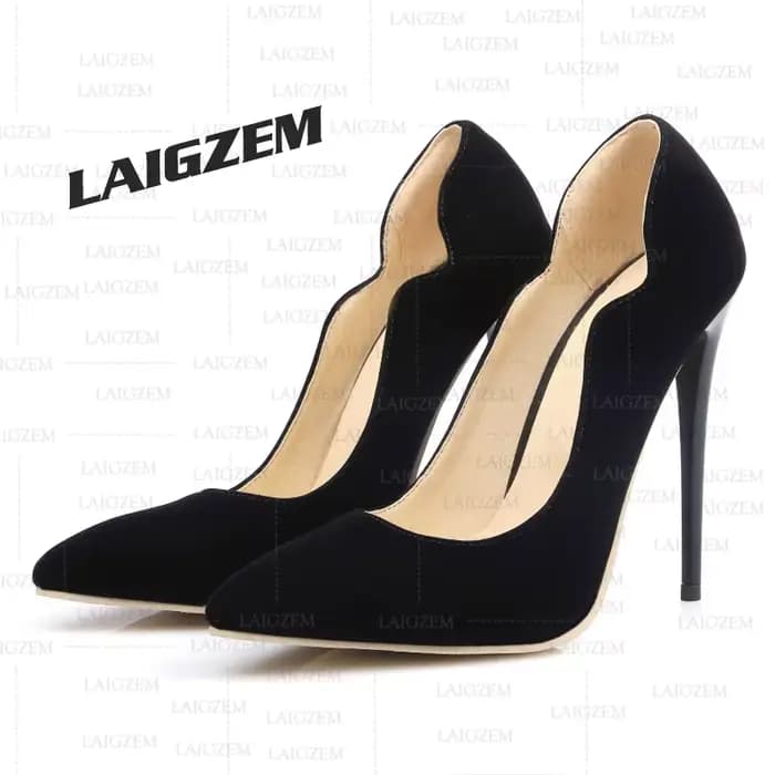LAIGZEM – Escarpins à talons hauts pour femmes, en faux daim, à bout pointu, talon aiguille 12 cm, c