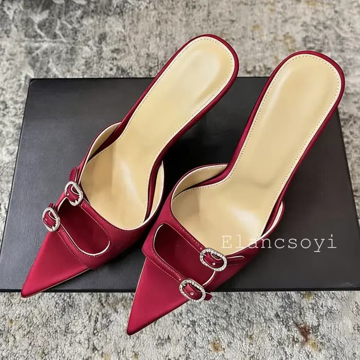 Chaussures à talons hauts pour femmes, sandales décontractées en satin avec boucle en strass, bout p