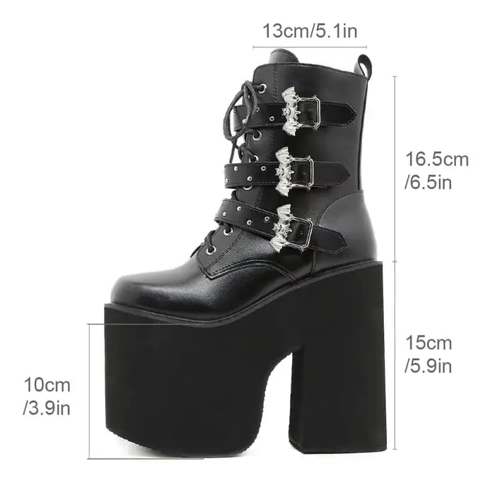 Gdgydh à lacets talon épais mi-mollet chaussons pour femmes bloc talon haut plate-forme bottes de Co