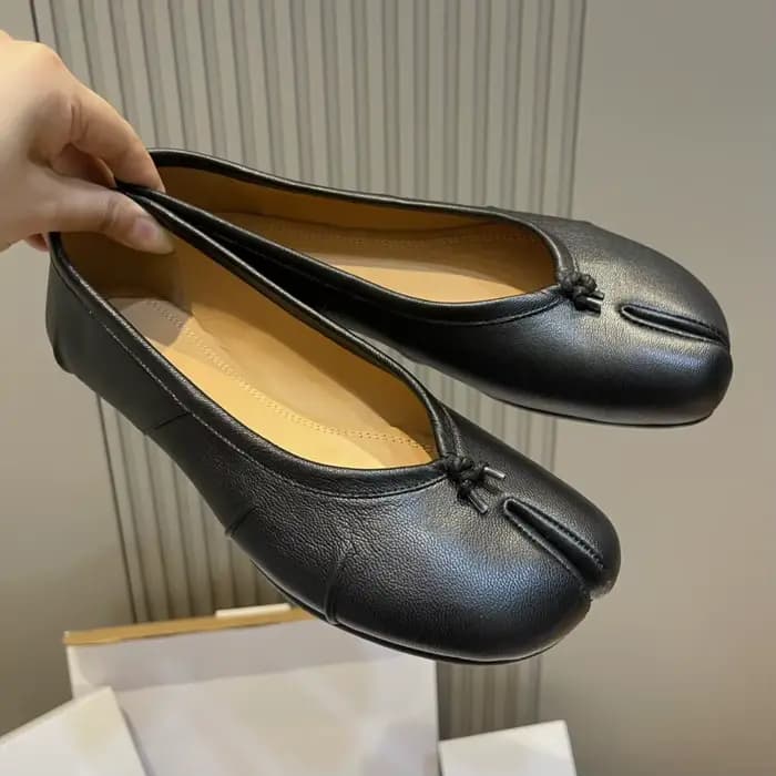 Escarpins Tabi en cuir véritable pour femme, à bout fendu, plissés, à talon bas, semelles souples, s