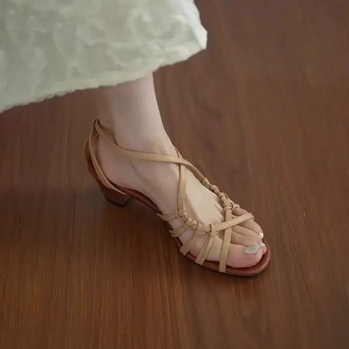 Sandales compensées à lanières ouvertes, tissées, style français exquis, pour l'été et la plage, à p
