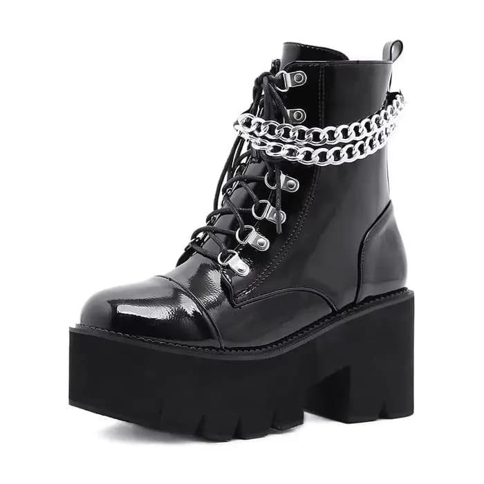 Gdgydh gothique noir bottes pour femmes Sexy chaîne talon épais plate-forme bottes femme Style Punk 