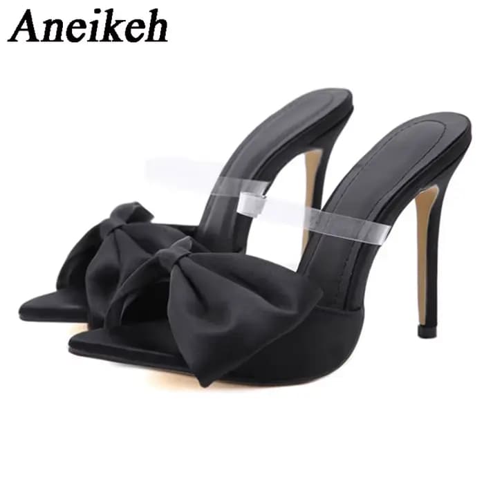 Aneikeh été soie papillon-noeud Mule talons hauts femmes sandale pompes 2025 Sexy bout pointu Slingb