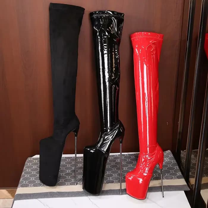 SDTRFT-Cuissardes à talons hauts ultra fins pour femmes, bottes à plateforme, chaussures de moto uni