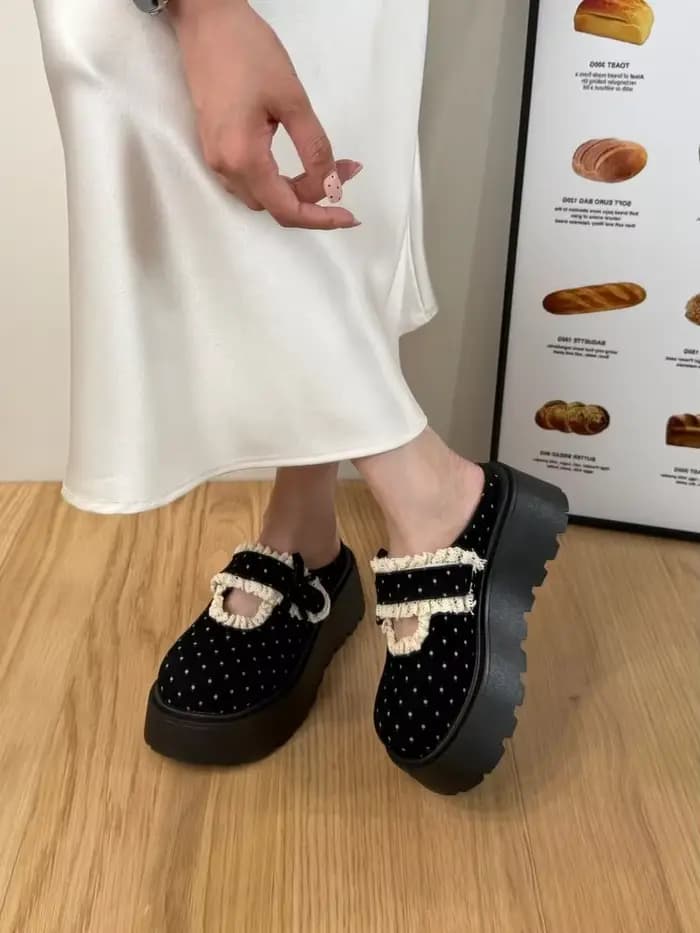 Nouvelles mules Mary Jane à plateforme à pois pour femme 2026, avec semelle épaisse rehaussante, bor