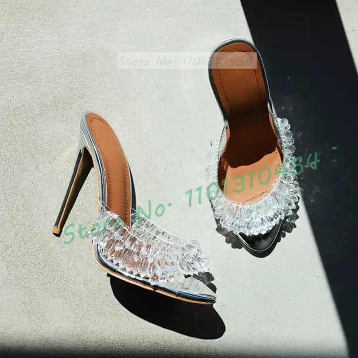 Mules Parka Ouvertes en Clip Transparent pour Femme, Chaussures Élégantes à Talons Hauts Miroir Arge
