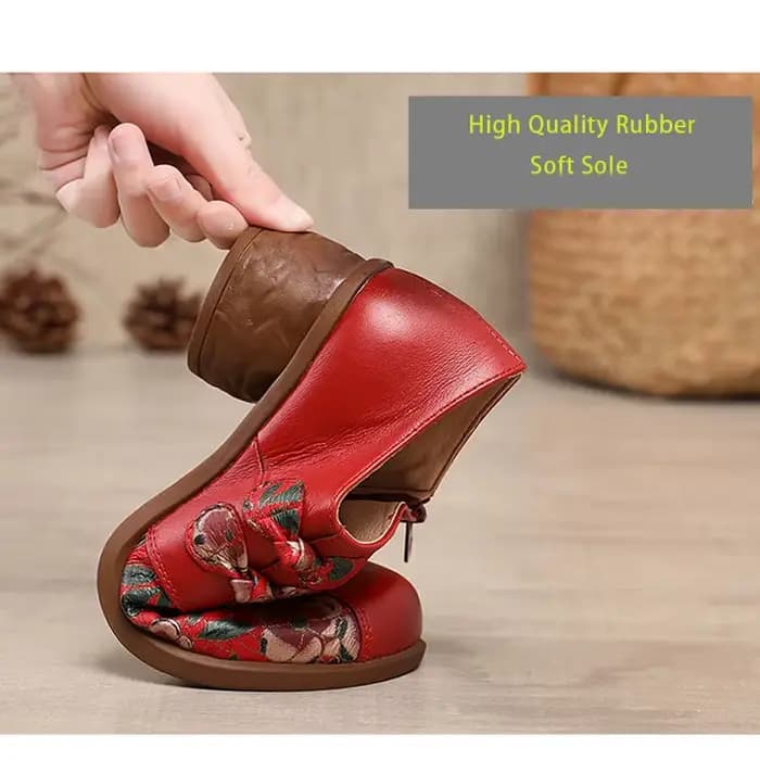 Escarpins bohème imprimés de fleurs rétro pour femmes, chaussures faites à la main en cuir véritable