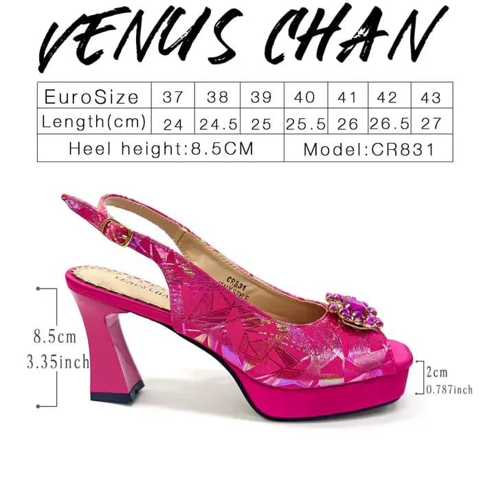 Femmes élégantes talons pour Peep Toe bon matériau Design strass Fuchsia sandales chaussures et sacs