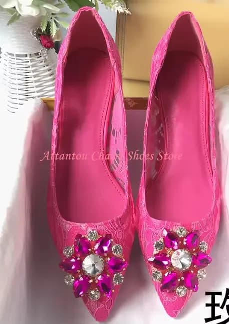 Escarpins sexy en dentelle et cristal pour femme, talons fins de 6/9 cm, chaussures de soirée, de ma