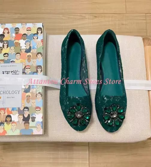 Nouvelles chaussures plates pour femme à bout rond avec décoration florale en cristal, chaussures dé