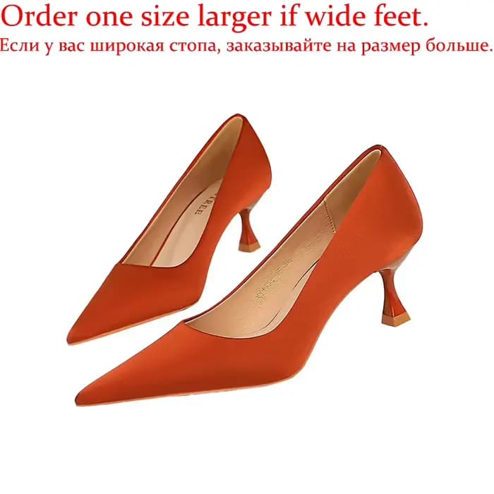 Chaussures à talons mi-hauts tendance pour femmes, orange rouge, 5,5 cm, escarpins en satin de quali