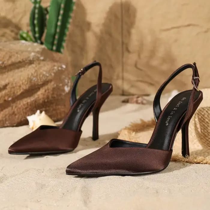 Escarpins à bout pointu pour femmes, sandales à talons en Satin, élégantes, Slingback, talons hauts,