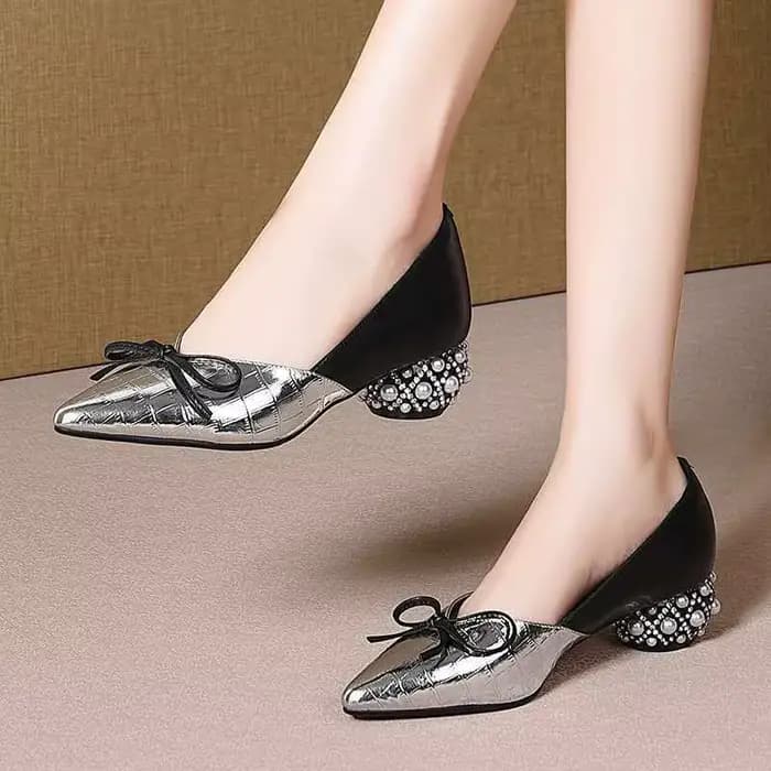 Chaussures à talons simples pour femmes, chaussures de travail d'automne, cuir souple, bout pointu a