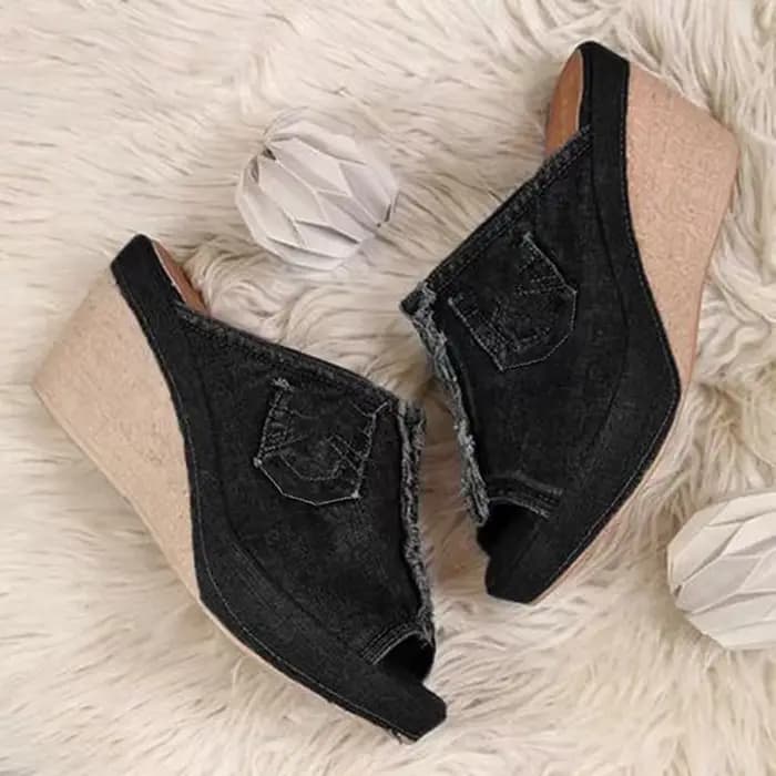 Pantoufles à Talons Noirs pour Femme, Chaussures de Cowboy Confortables, Parka Ouverte, Semelle Comp