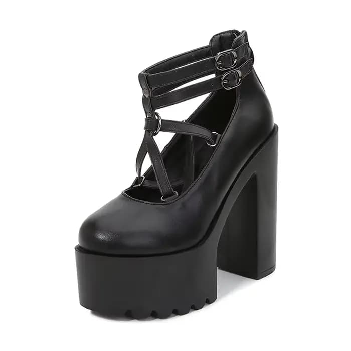Gdgydh mode femmes pompes talons hauts fermeture éclair semelle en caoutchouc noir plate-forme chaus