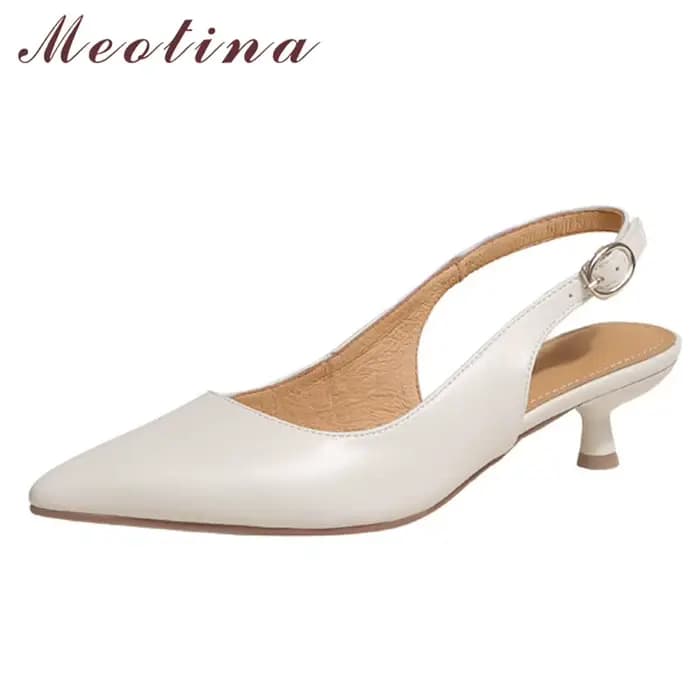Meotina-Chaussures à bride arrière en cuir de vache véritable pour femmes, escarpins pointus à talon