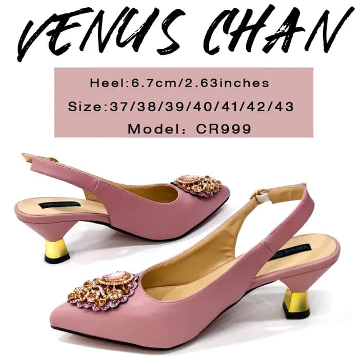 NigWin-Venus Chan Ensemble de chaussures et de sacs pointus pour femme, rose, talon haut, cristal co