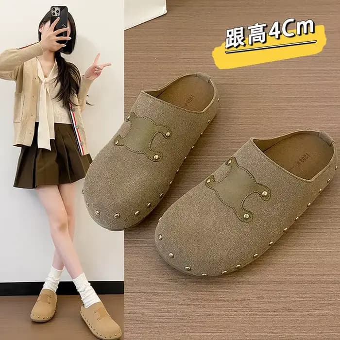 Pantoufles Birken plates en Faux daim pour femmes, Mules Vintage à bout fermé, chaussures d'extérieu
