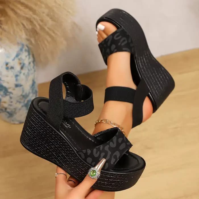 Sandales à talons hauts compensés pour femmes, bout ouvert, plateforme léopard, semelle épaisse, cha