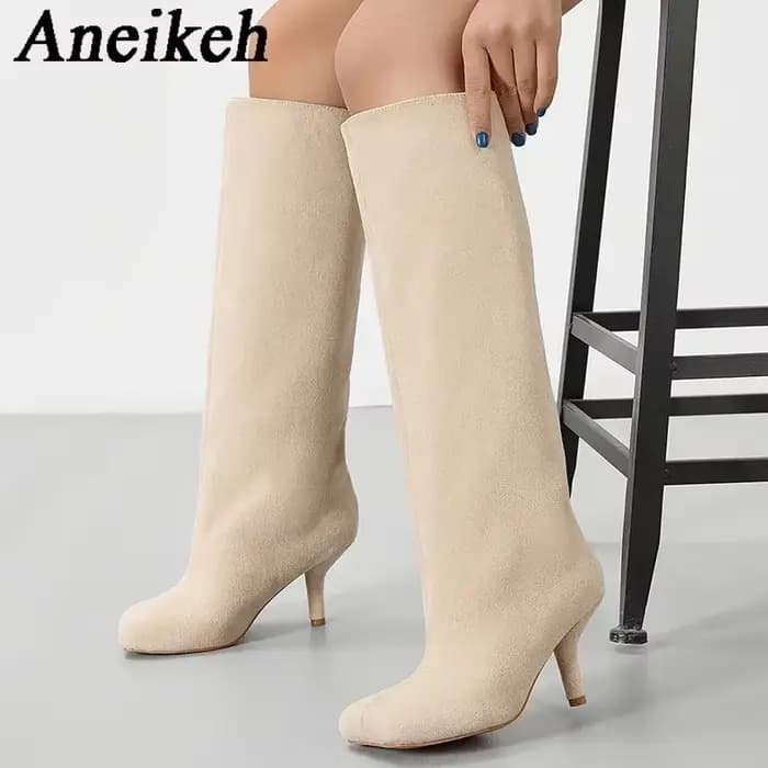 Aneikeh-Bottes Hautes au Genou pour Femme, Style de Rue, Mode, Carré, Parker, Punk, Talons Bas, Minc