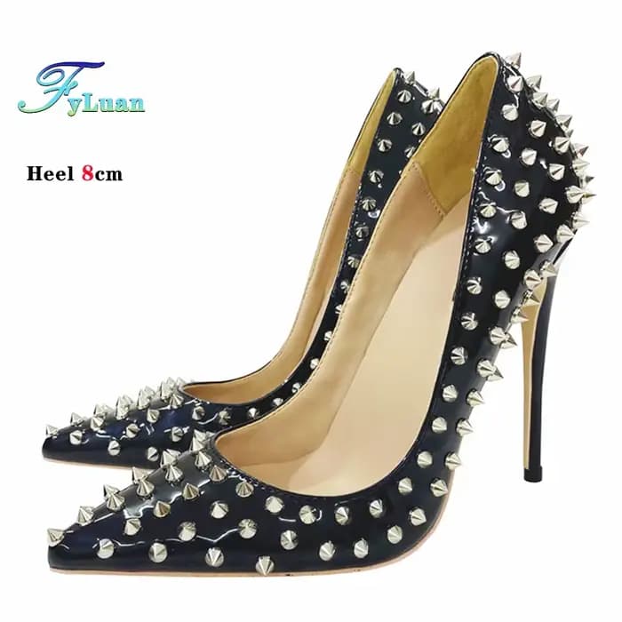 Talon Super fin 8 10 12CM, escarpins Sexy à rivets pour femmes, bout pointu, talons Super hauts, cha