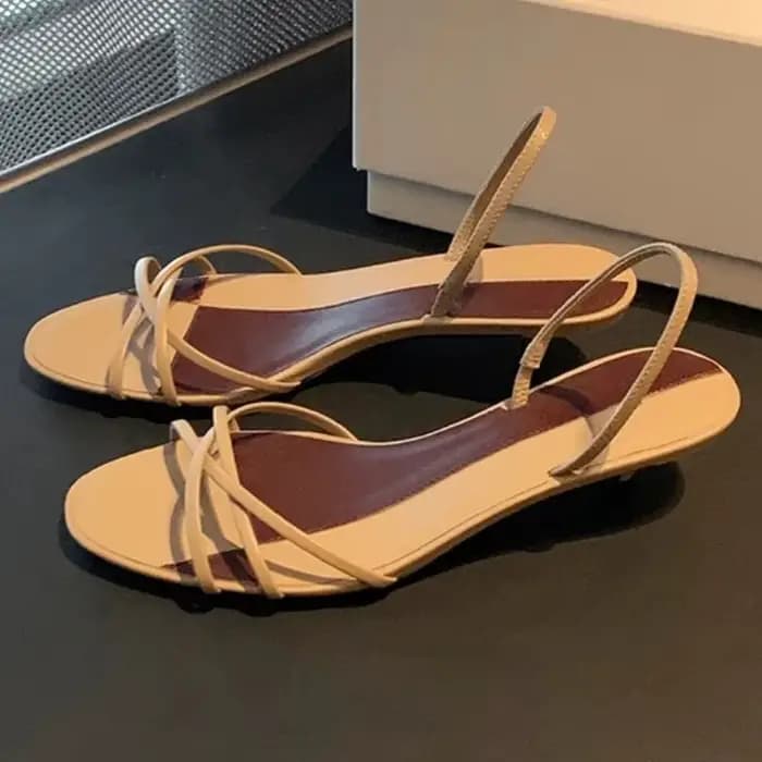 Escarpins à talons chaton à bretelles croisées pour femmes, escarpins en cuir souple à bout ouvert, 