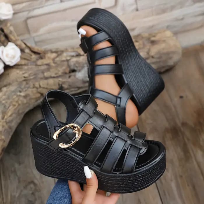 Femmes cheville boucle sandales à talons compensés été 2025 tendance plate-forme chaussures respiran