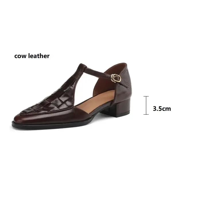 Sandales d'été en cuir véritable pour femmes, chaussures rondes Parker, couverture de talon épais, c