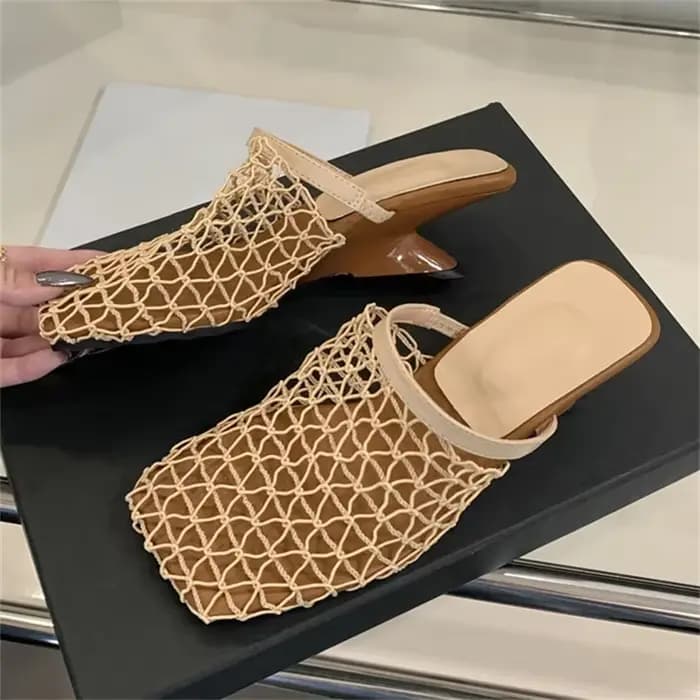 Eilyken Design respirant maille Mule pantoufles femme pompes élégant bout carré étrange talons bas f