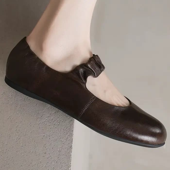 Ballerines à enfiler à bande étroite élastique en peau de mouton pour femmes, bout rond, ballerines 