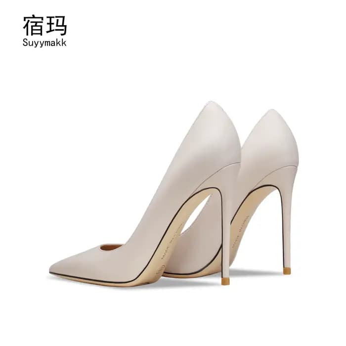 Talons de luxe pour femmes 2025 chaussures en cuir véritable femmes élégantes avec talon bas blanc m
