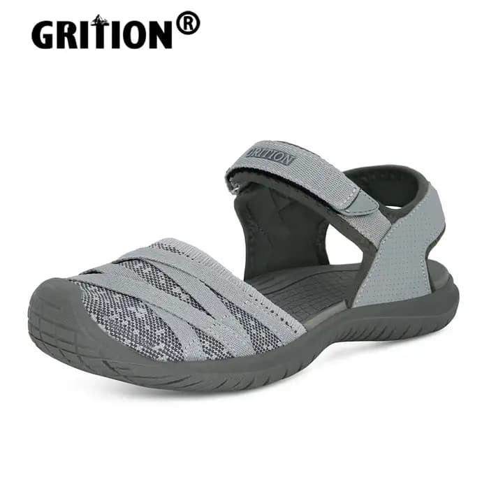 GRITION femmes sandales chaussures de plein air décontractées bout fermé talons plats tissu élastiqu