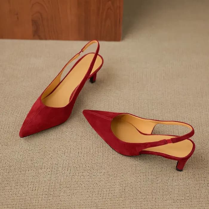 Sandales à talons aiguilles sexy pour femmes 2026 en cuir suédé véritable, bout pointu, orange, roug