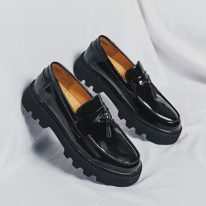 Mocassins à semelle épaisse et confortable, chaussures en cuir à bout rond, chaussures d'affaires et