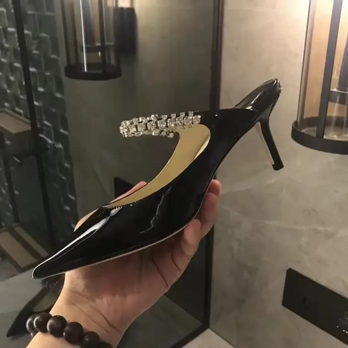 Mules en cuir élégantes à bout pointu, sandales à talons hauts ornées de strass, chaussures de soiré