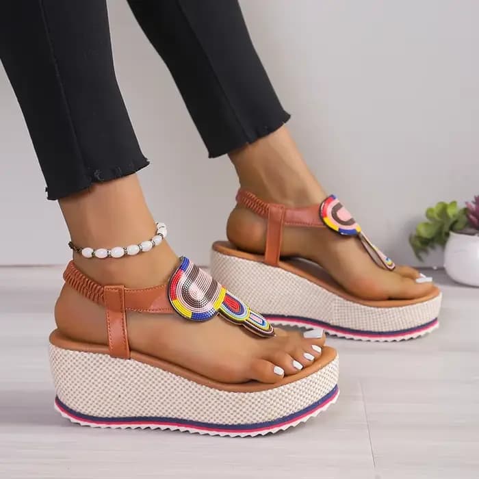 Sandales à talons compensés pour femmes, chaussures d'été à la mode, grande taille, bout ouvert, de 