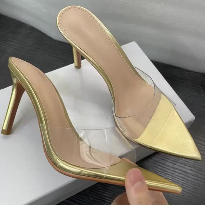 Chaussures à bride transparente pour femmes, escarpins à talons hauts en cuir verni à bout pointu, c