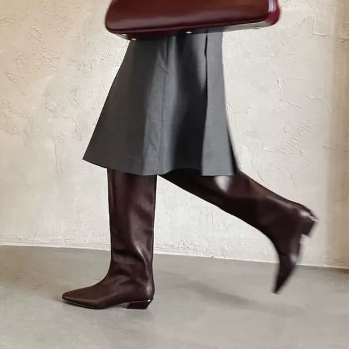 JOZHAMTA taille 34-40 2026 nouvelles bottes en cuir véritable pour femmes genou talons bas chaussure