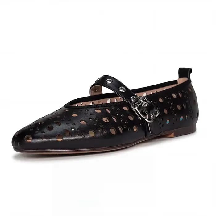 SmallHut 2026 Nouvelle Tendance Été Chaussures Plates Creuses pour Femmes en Cuir Véritable à Bout F