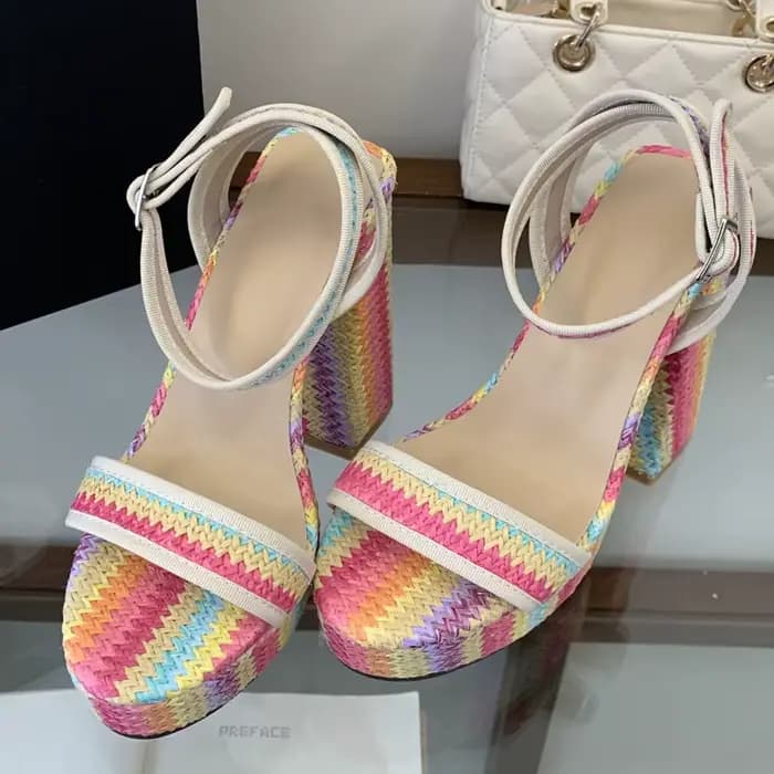 Sandales pour femme Eilyken sexy à boucle tressée camouflage, plateforme mode, talons épais, chaussu
