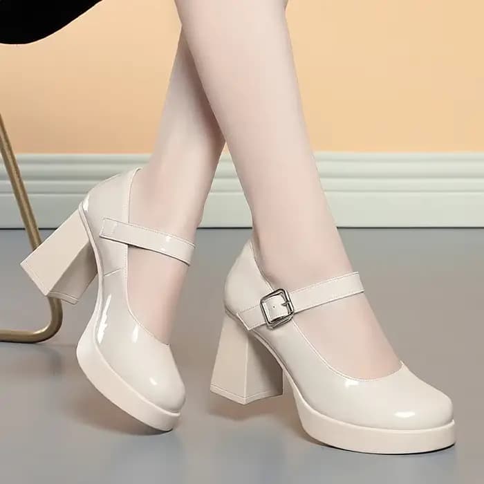 Escarpins Mary Janes à talons hauts pour femmes, chaussures à plateforme, beige, noir, travail, fête