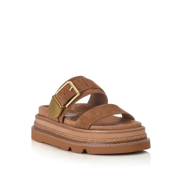 ALIAS MAE Sandales à plateforme en cuir suédé pour femmes, boucle dorée de luxe, double sangle, desi