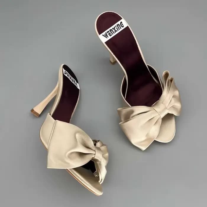 Mules à talon haut grande taille style français avec nœud, sandales d'été à talon ultra fin et bout 