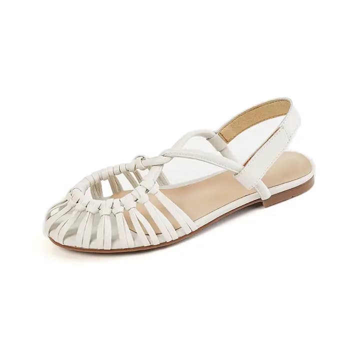 Ods-Sandales en cuir véritable pour femmes, nouvelles chaussures d'été tissées, semelle souple, pers