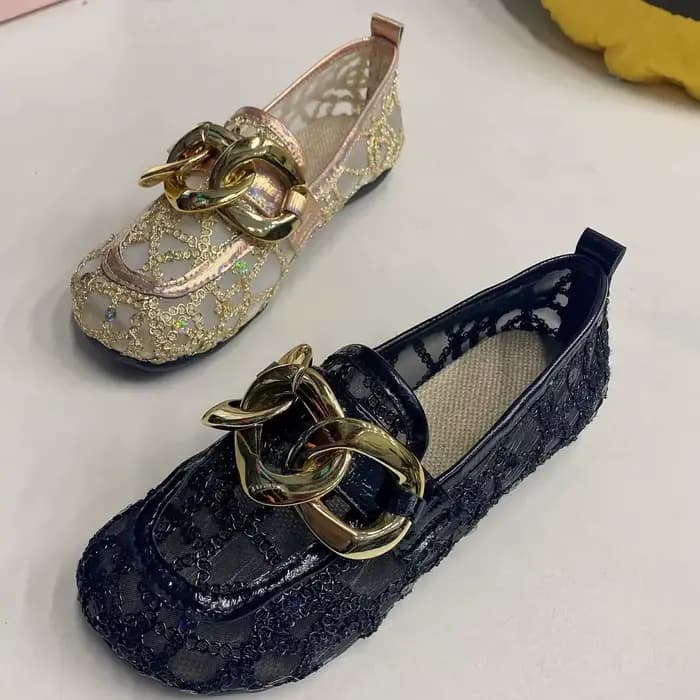 Chaussures plates d'été en maille à paillettes et bout rond pour femmes, chaussures plates à la mode